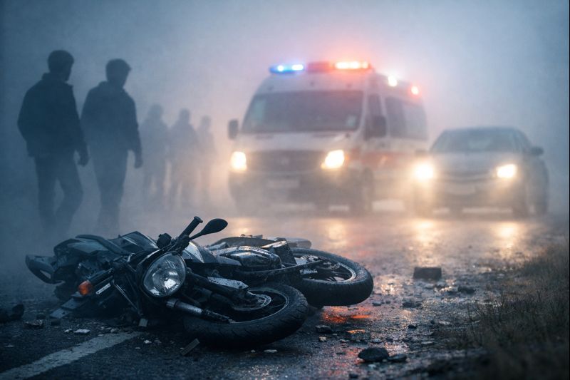 चोलापुर, वाराणसी में घने कोहरे में बाइक हादसा, दो युवकों की मौत, मौके पर पुलिस और एंबुलेंस मौजूद