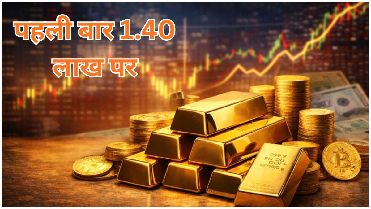 Gold Price Today “सोने के गोले और बार, सिक्के और भारतीय रुपये के नोट, साथ में वित्तीय ग्राफ जो सोने की कीमतों में तेजी को दर्शाता है, बिना किसी टेक्स्ट के”