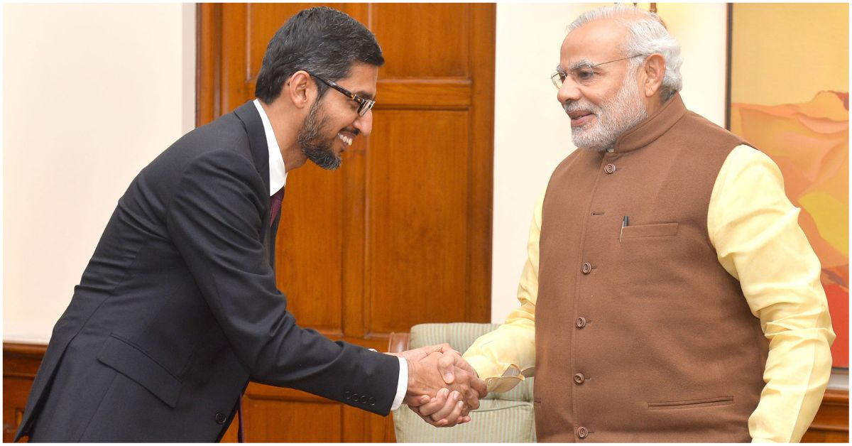 AI Impact Summit में सुंदर पिचाई द्वारा AIIMS और Google की हेल्थकेयर साझेदारी की घोषणा करते हुए संबोधन का दृश्य